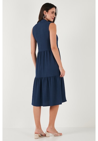 Lela Regular Fit Kolsuz Midi Bayan Elbise 5869008 Indigo