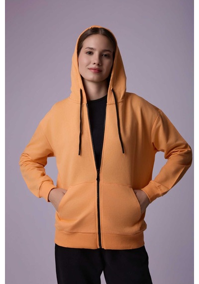 Defys Defy S Kadın Oversize Kapüşonlu Fermuarlı Cepli Sweatshirt Oranj - 527346818 Oranj