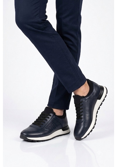 Voyager Erkek Lacivert Hakiki Deri Casual Ayakkabı Bağcıklı Rahat Konfor Tabanlı Sneaker M294 M