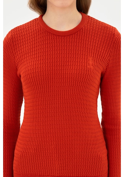 U.S. Polo Assn. Kadın Kiremit Bisiklet Yaka Basic Kazak 50307763-VR031