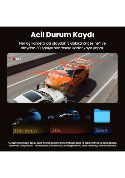 70mai T800-41 Ön Kamera +iç Kamera + Rc41 Arka Kamera 128gb