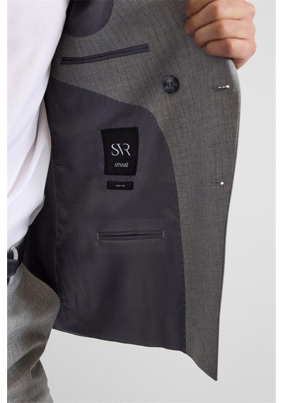 Süvari Gri Slim Kruvaze Yaka 6 Drop Takım Elbise Tk1006900387-s05 Gri