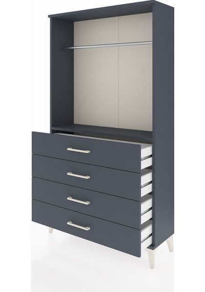 Arges Dolap Tek Raflı 4 Çekmeceli Tek Askılı 88x30x163 Antrasit-antrasit Antrasit