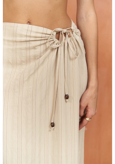 Mai Collection Mai Studios Co. Lovina Çizgili Bej Crop Etek Takım Bej