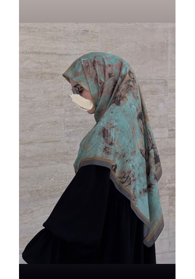 Qalortex Scarf Pamuklu Soft Âlâ Desen Eşarp-su Yeşili