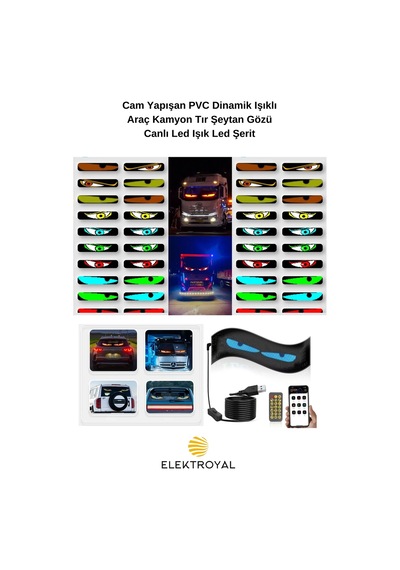 Wearfitpro Cam Yapışan Pvc Dinamik Işıklı Araç Kamyon Tır Şeytan Gözü Canlı Led Işık Led Şerit 120 Cm