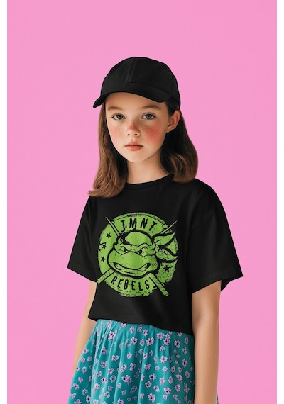 Sevbano Ninja Turtles Baskılı Unisex Kaplumbağalar Çizgi Film Çocuk Tişör SIYAH