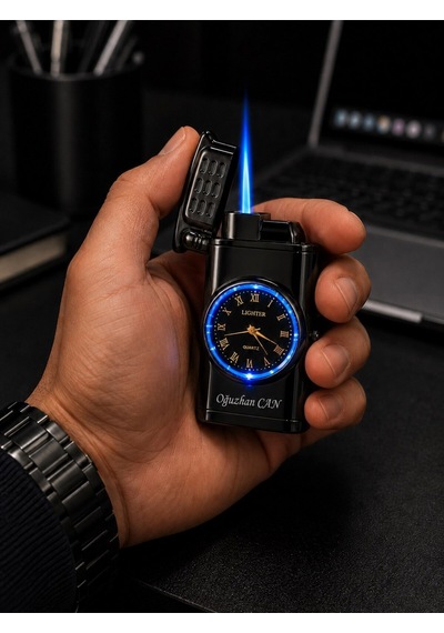 Özel Prestij Premium Saat Tasarım İsime Kişiye Özel Metal Çakmak Hediye Dolu Gönderim Gr