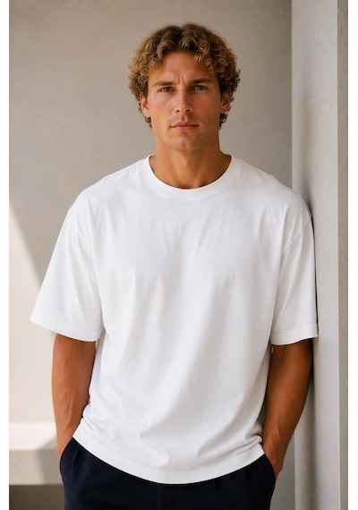 Alexandergardi Oversize Bisiklet Yaka T-shirt Beyaz