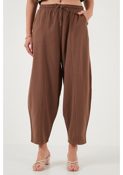 Lela Pamuklu Relaxed Fit Normal Bel Daralan Paça Bayan Pantolon 668Yp5198 Kahve
