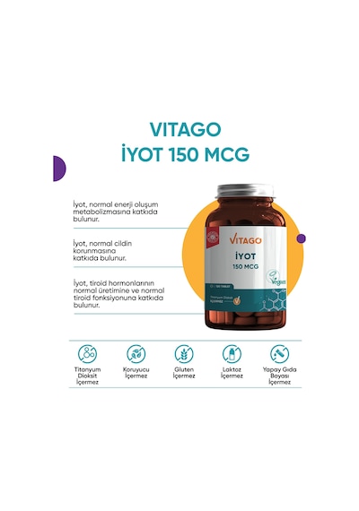 Vitago Premium 150 Mcg İyot İçeren Takviye Edici Gıda 120 Tablet