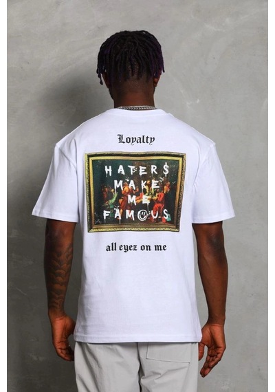 Freedom Storee Erkek Kısa Kol Baskılı Bisiklet Yaka T-shirt - Beyaz Çok Renkli