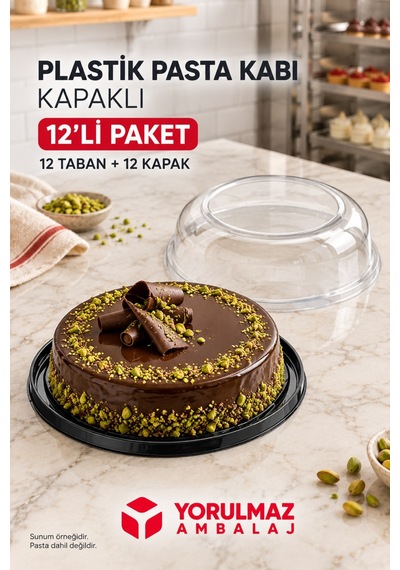 Şeffaf Pasta Kabı Ve Kapağı 12'li Dayanıklı, Şeffaf Ve Şık Sunum Çözümü 6 Lı Paket