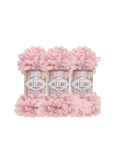 Puffy 3 Lü Paket El Örgü İpi - Şişsiz 100g X 3 Adet Renk No: 161 - Pudra