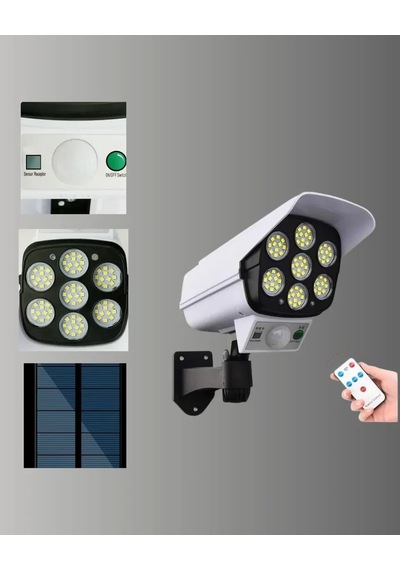 77 Led'li Güneş Enerjili Güvenlik Lambası Ve Kukla Kamera Hareket Sensörlü, 2400mah Pilli Standart