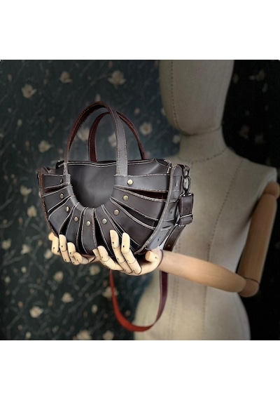 Carıdea El Yapımı Hakiki Deri Bayan Çanta, Clutch, El Omuz Çantası V96 Antrasit