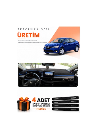 Renault Talıant Ekranlı 2021-2026 Uyumlu Torpido Koruma Örtüsü Oto Kılıfı - Siyah Mavi