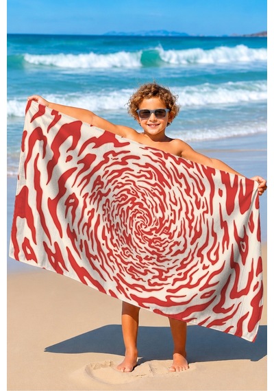 Soyut Spiral Desenli Modern Plaj Havlusu - Kırmızı Ekru Sanatsal Hızlı Kuruyan Mikrofiber Havlu Bulut Menekşe