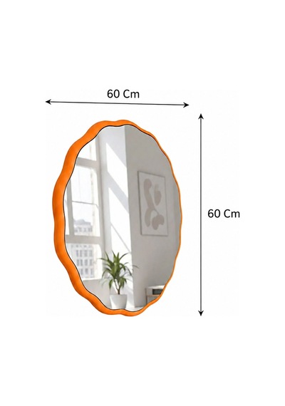 Modern Tasarım 60 Cm Yuvarlak Dalgalı Dekoratif Ayna Lake Boyalı Mdf Çerçeve Turuncu
