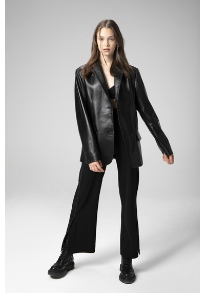 Siyah Dericlub Wm005 Blazer Kadın Deri Ceket