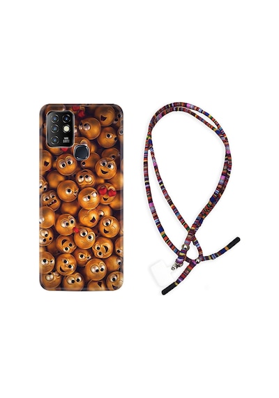 Infinix Hot 8 Kılıf Rasta Boyun Askılı Gold Emoji 1877