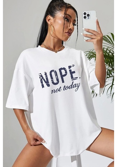Unisex Not Today Baskılı T-shirt Beyaz