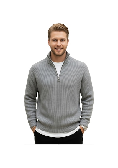 Rizzup Erkek Gri Yarım Fermuarlı Oversize Kesim Triko Kazak Yumuşak Dokulu Örgü Kazak 2608511 Rizzup Erkek Gri Yarım Fermuarlı Oversize Kesim Triko Kazak Yumuşak Dokulu Örgü Kazak 2608511