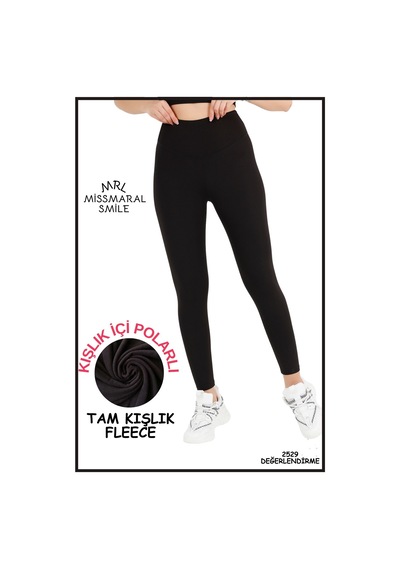 Missmaral Kadın Kışlık Içi Polarlı Yüksek Bel Toparlayıcı Tayt Lacivert Curve High Waist Fleece Winter 1058 SiYAH