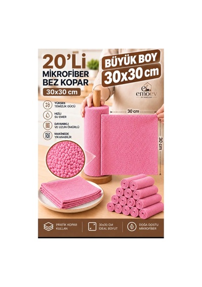20 Li Kopar Kullan Mikrofiber Temizlik Bezi 30x30 Cm Büyük Boy Yıkanabilir Çok Amaçlı Mutfak Cam Temizlik Bezi Diğer