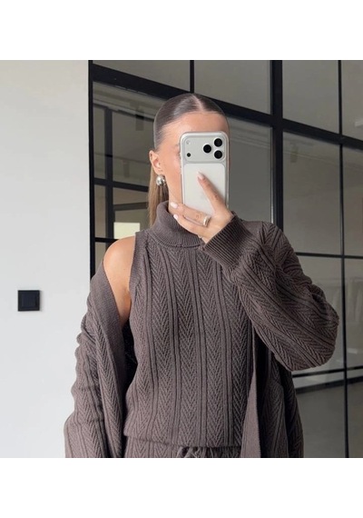Olla Collection Üçlü Triko Takım Kahverengi Kahverengi
