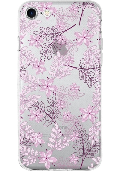 Apple Uyumlu iPhone 8  Kapak Floral Pudra Tasarımlı Şeffaf Silikon Kılıf