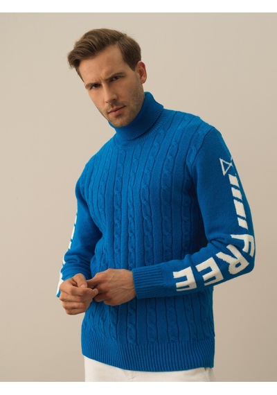Xint Mavi Doğal Yün Dokulu Regular Fit Kazak 801784