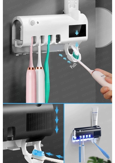 Akıllı Uv Sterilizatör Diş Macunu Sıkacağı Güneş Enerjili Uv Sterilizatör 4'lü Diş Fırçası Tutucu Çok Renkli