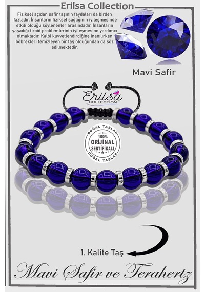 Sertifikalı Aaa+ Hematit - Mavi Safir Taşı Bileklik - Ayarlamalı Çok Renkli
