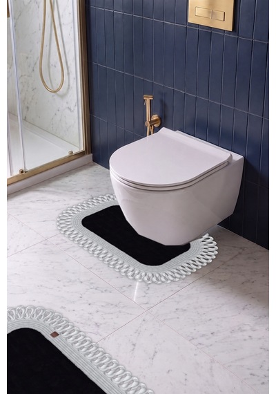 Banyo Paspası Takımı 70x110+50x70 Cm Dış Trikot Siyah & Gümüş Gri
