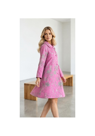 Lila Mare Tekstil İthal Kumaş Özel Tasarım Brokar Ceket Pembe Pembe