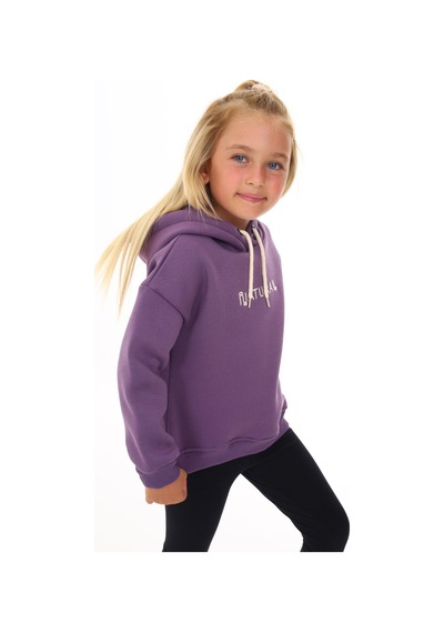 Toontoy Kız Çocuk Kapüşonlu Natural Nakışlı Sweatshirt Mor