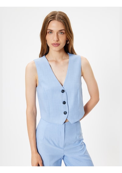 Koton Yelek Slim Fit V Yaka Düğmeli Açık Mavi 4sak20120uw Açık Mavi