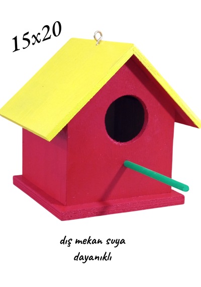 Ahşap Kuş Evi Kayın Kuş Yuvası Muhabbet Kuşu Dış Mekan Suya Dayanıklı 15x15x20 Cm