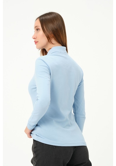 Msw Kadın Uzun Kollu Regular Fit Polo Yaka T-shirt Açık Mavi
