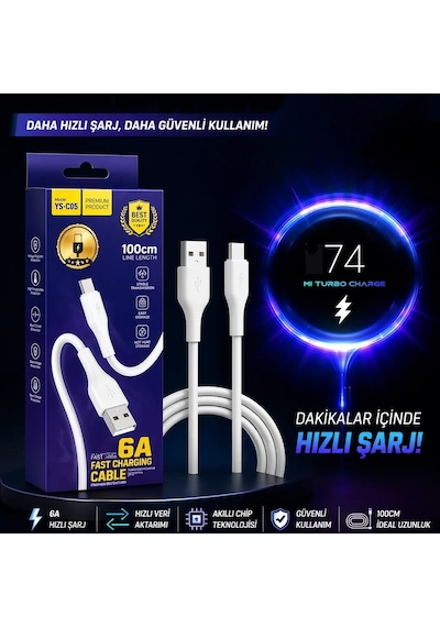 Bezos Mi Turbo 6a Hızlı Şarj Type-c Kablo 100cm Premium Kalite C05 Ob Standart