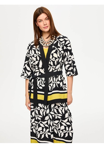Faik Sönmez Eteği Sulu Monochrome Desen Kimono S26kmn001 Us26kmn00110 Siyah