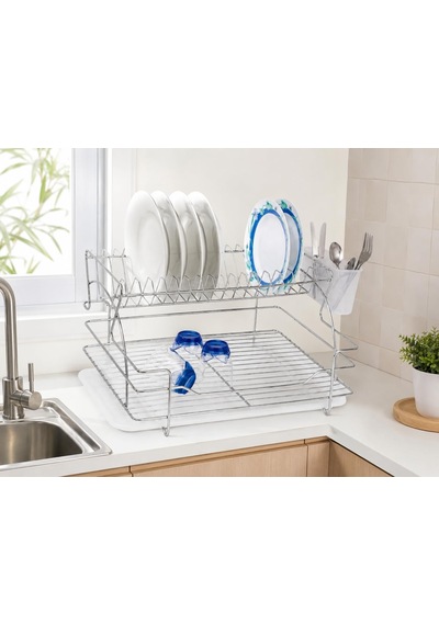 Ece Metal Deluxe Bulaşık Sepeti 2 Katlı Paslanmaz Bulaşık Sepeti