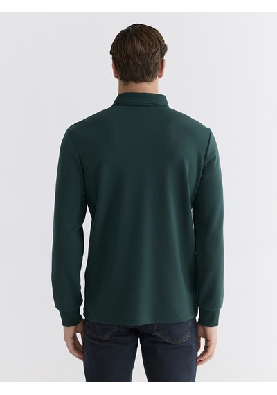 Lcwaıkıkı Classic Yeşil Polo Yaka Baskılı Erkek Sweatshirt