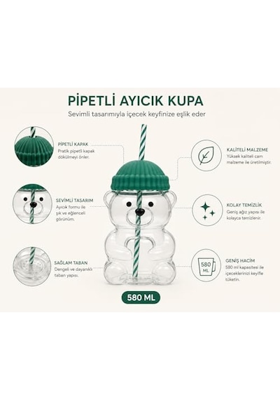 Cam Pipetli Çizgili Kapaklı Özel Tasarım Cam Ve Meşrubat Bardağı Şeffaf Diğer