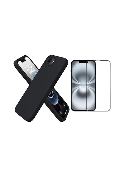 Apple iPhone 17e Uyumlu Içi Kadife Lansman Kılıf Ve 5d Tam Kaplayan Cam Ekran Koruyucu Siyah
