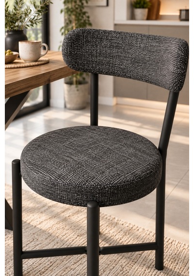 Sulorahome Keten Kumaş Metal Ayaklı Modern Mutfak Sandalyesi Antrasit