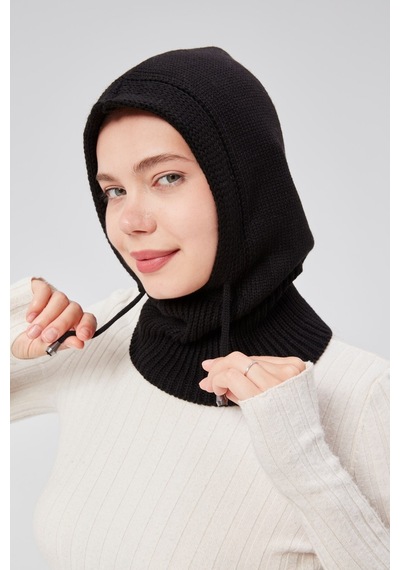 Derikem Lüks Kadın Kışlık Balaclava Triko Örme Başlık Siyah