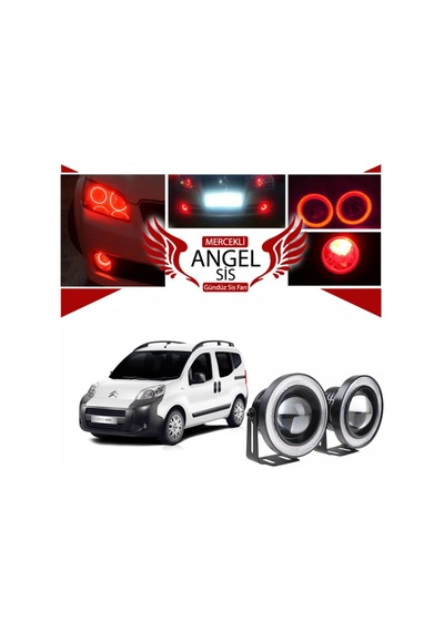 Citroën Nemo Uyumlu, Universal Mercekli Led Sis Farı, 76mm Kırmızı Renk