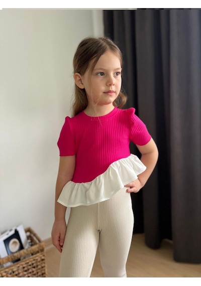 My Kids Wear Fırfır Detaylı Kız Çocuk Takım Fuşya